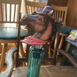 Horse wearing a hat and a scarf Bottle stopper  for a wine bottle or liquor bottle