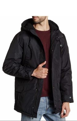 Ben Sherman Funnel Neck Faux Shearling Hooded Jacket. Size Small. Black