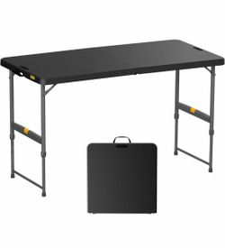 Folding Table 4 Foot Quick Adjust Portable Plastic 4 Heights Effortless Adjustable Height Small Card Table, Fixing Lock, Indoor Outdoor Use for Party 