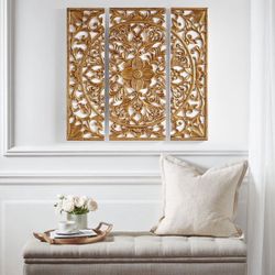 BRAND NEW!! MAICOSY Gold Medallion Triptych 3-piece Dimensional Resin Canvas Wall Art Set