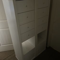 2 IKEA Kallax Shelves With Drawer Inserts And Door