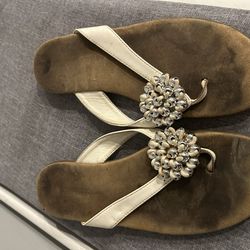 White and silver beaded sandals size 8