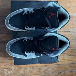 Jordan Air Jordan 1 Mid Top Black/Gray Elephant Print Sneakers