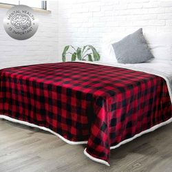 Slumberjack Buffalo Check Plaid, 12lb Weighted Fleece Throw Blanket. 48x72