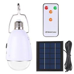 LED Solar Light Bulb Multi-functional with Remote Controller and Solar Panel Portable LED Solar Lamp Emergency Lantern Sportlight for Garden, Outdoor 