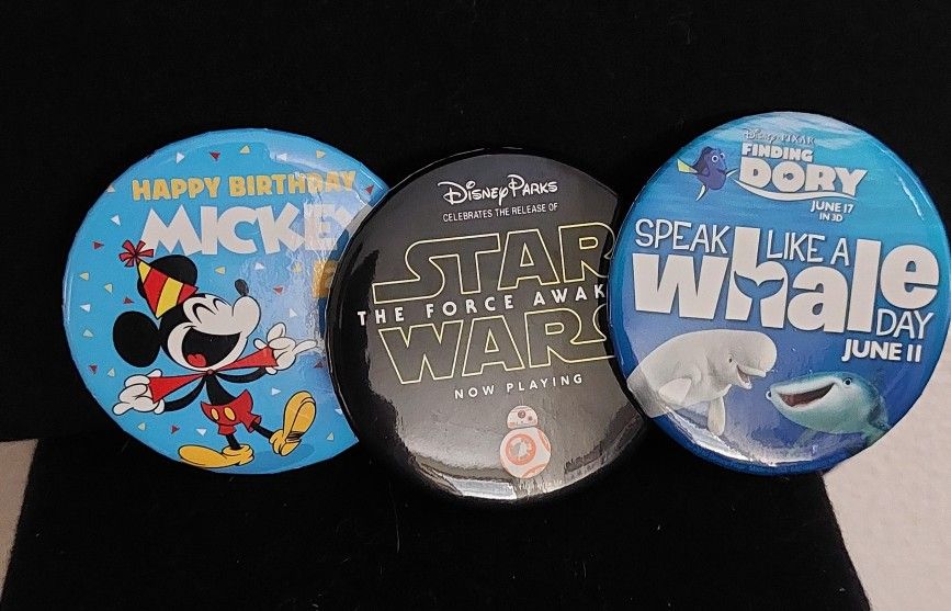 Disney Parks Pin-back Buttons Lot of 3 Dora -Mickey-Star Wars 