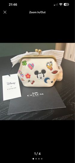 Coach Disney Mickey & Minnie Courier Leather Bag Small Brown Orange Yellow