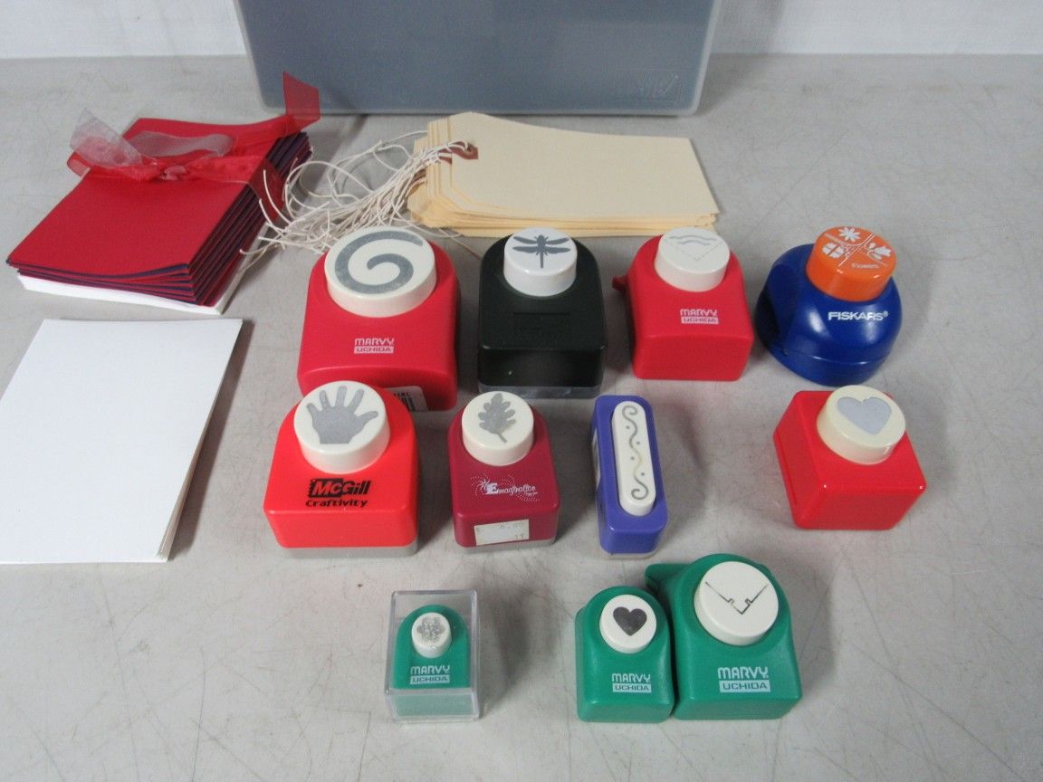 Paper Punches Lot Of 11 Marvy Uchida Fiskars McGill Misc. & Carry Case
