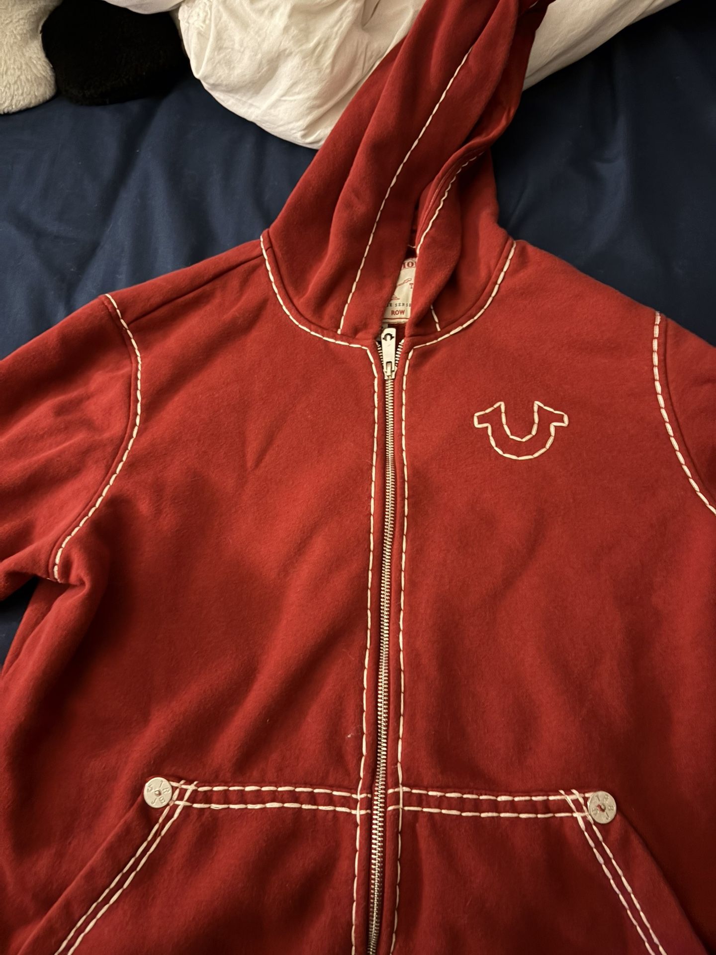 Red True Religion Vintage Zip Up Hoodie