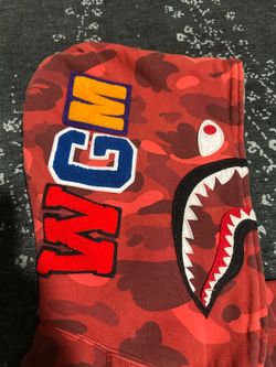A Bathing Ape Red Shark Hoodie Sweatshirt Mens XL Bape Full Zip 100% Authentic