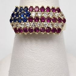 10kt Yellow Gold & Cubic Zerconia American Flag Ring 4.5G