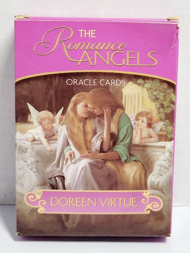 2012 The Romance Angels Oracle Cards Doreen Virtue 44 Card Deck Box Wear & Tear No Guidebook included. Standard Deck box. The image shows "The Romanc