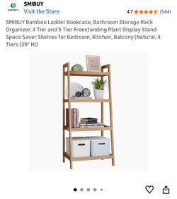 SMIBUY Bamboo 4-Tier Ladder Bookcase