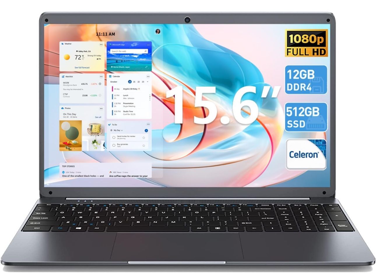 Laptop Computer, 15.6 Inch Laptops with 12GB RAM 512GB SSD, Expandable up to 1TB, Celeron N5095 Quad-Core CPU (Up to 2.8GHz), FHD IPS 1080p Display, U