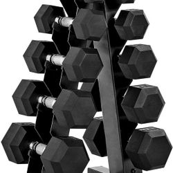 CAP Barbell 150 LB Coated Hex Dumbbell Weight Set with Vertical Rack - 10 dumbbells