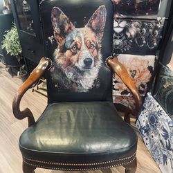 Sweet Corgi, Black, Leather Chair