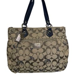 COACH F18711 Handbag Poppy Signature Glam Tote Bag Canvas Gray x Blue Used