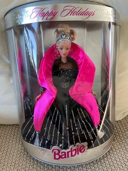 Happy Holidays Barbie black dress