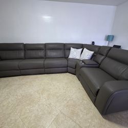 Grey leather sectional sofa