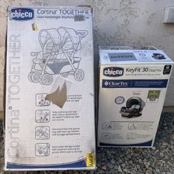 New! Chicco Cortina Double Stroller And Chicco keyfit 30