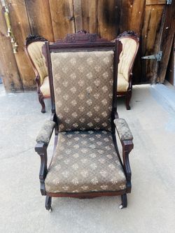Project Piece- Antique Eastlake Victorian Carved Walnut Platform Rocking Chair 