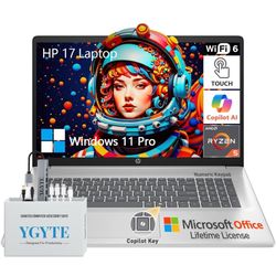 HP 2025 17 Inch Laptop Touchscreen, 17.3 Touchscreen Laptop, AMD Ryzen 5(6-Cores), 64GB RAM 1TB SSD, Windows 11 Pro Microsoft Office Lifetime, 10-Key 