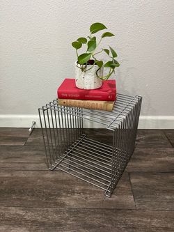 Side table plant stand square metal silver retro