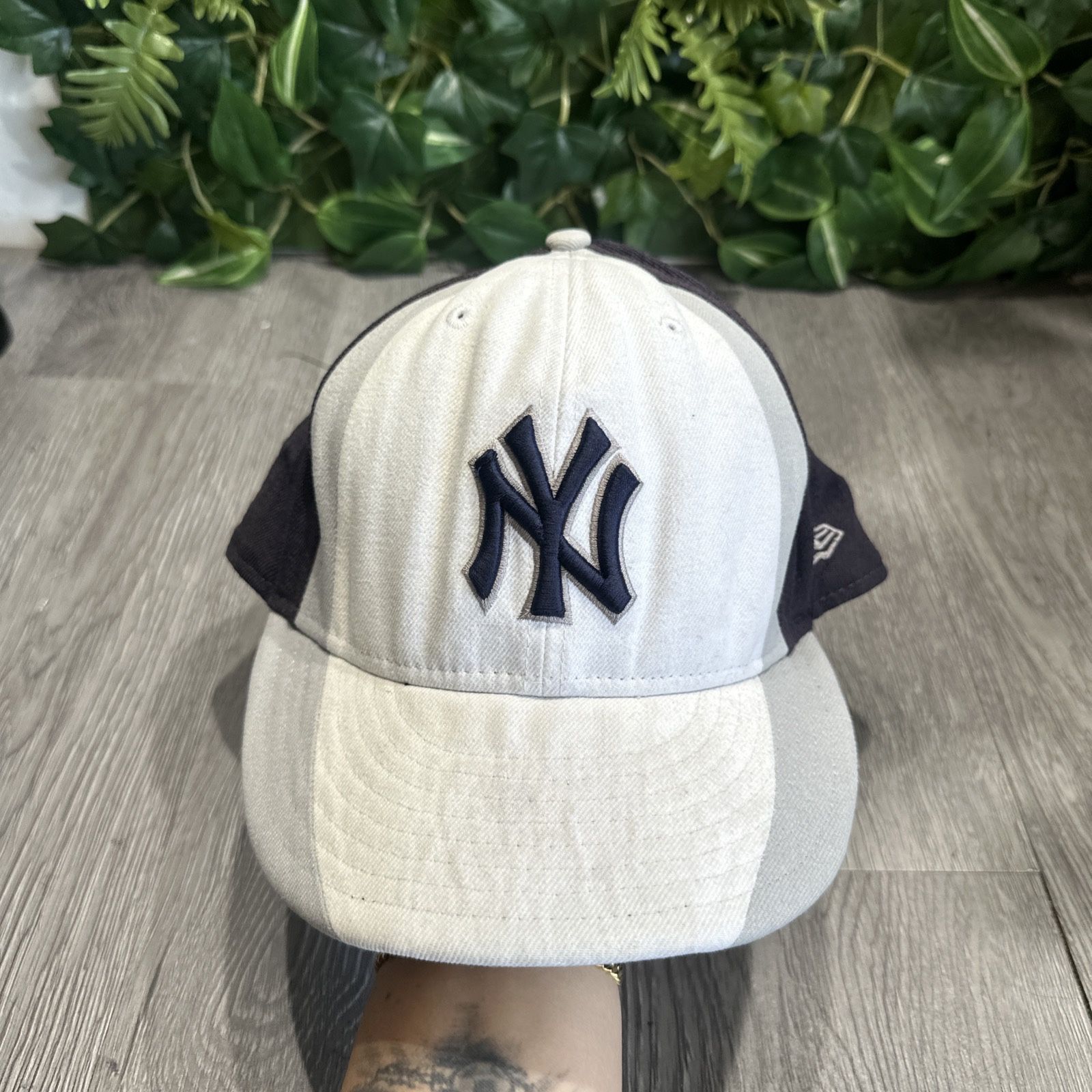 Vintage New York Yankees Hat Fitted 7 7/8 New Era 3 Tone Cap White Blue Gray