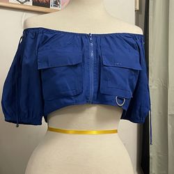 Blue off the shoulder crop top