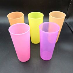 Vintage Tupperware 16 oz Tumblers Set of 5 Pastel Cups #107 Mixed USA Mexico