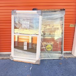 Pella Windows in white W35.5 X 59.5H Ext Color:  Black/white Half unit screen