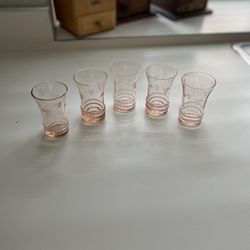 5 Piece Depression Pink Crystal Shot/Sherry Glasses 