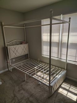 Canopy twin bed frame with power and storage