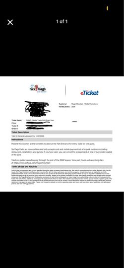 2 Six Flags tickets! $70 for both