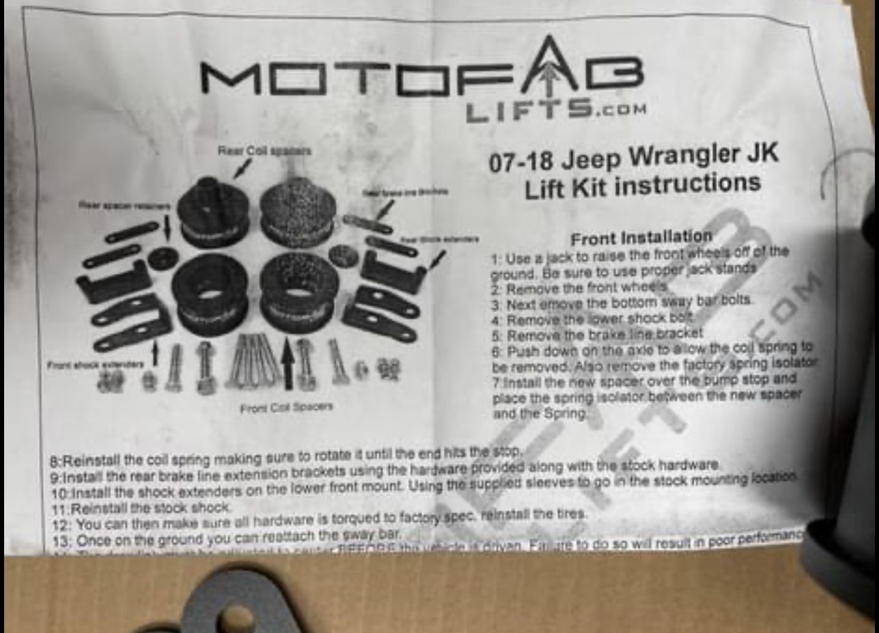 Motofab 3in Jeep JK Lift