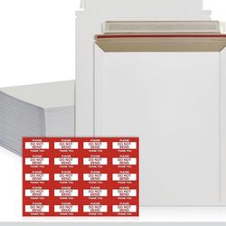 100 Pack Rigid Mailers 9x12 inches - Self Adhesive White Photo Mailers Large- Mailing Supplies for Documents, Photos, CDs, Magazines, and Literature