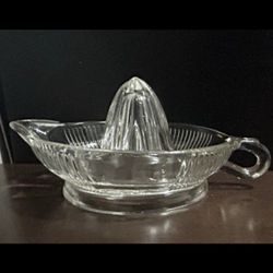 Vintage Citrus Juicer Reamer -Ribbed Clear Glass- Heavy Pressed Glass w/ Handle