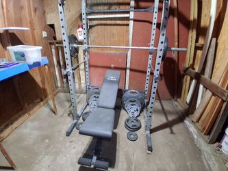 Start your own home gym!  Flybird Adjustable Bench with Power Rack and Weights