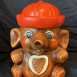 Vintage Elephant Cookie Jar With Orange Cap Lid "I Love You"