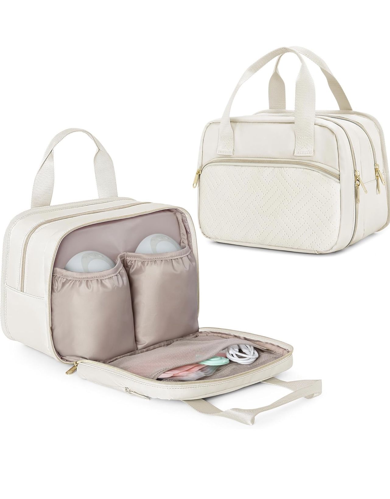 Wearable Breast Pump Bag with Cooler, Portable Pump Carrying Case, Beige