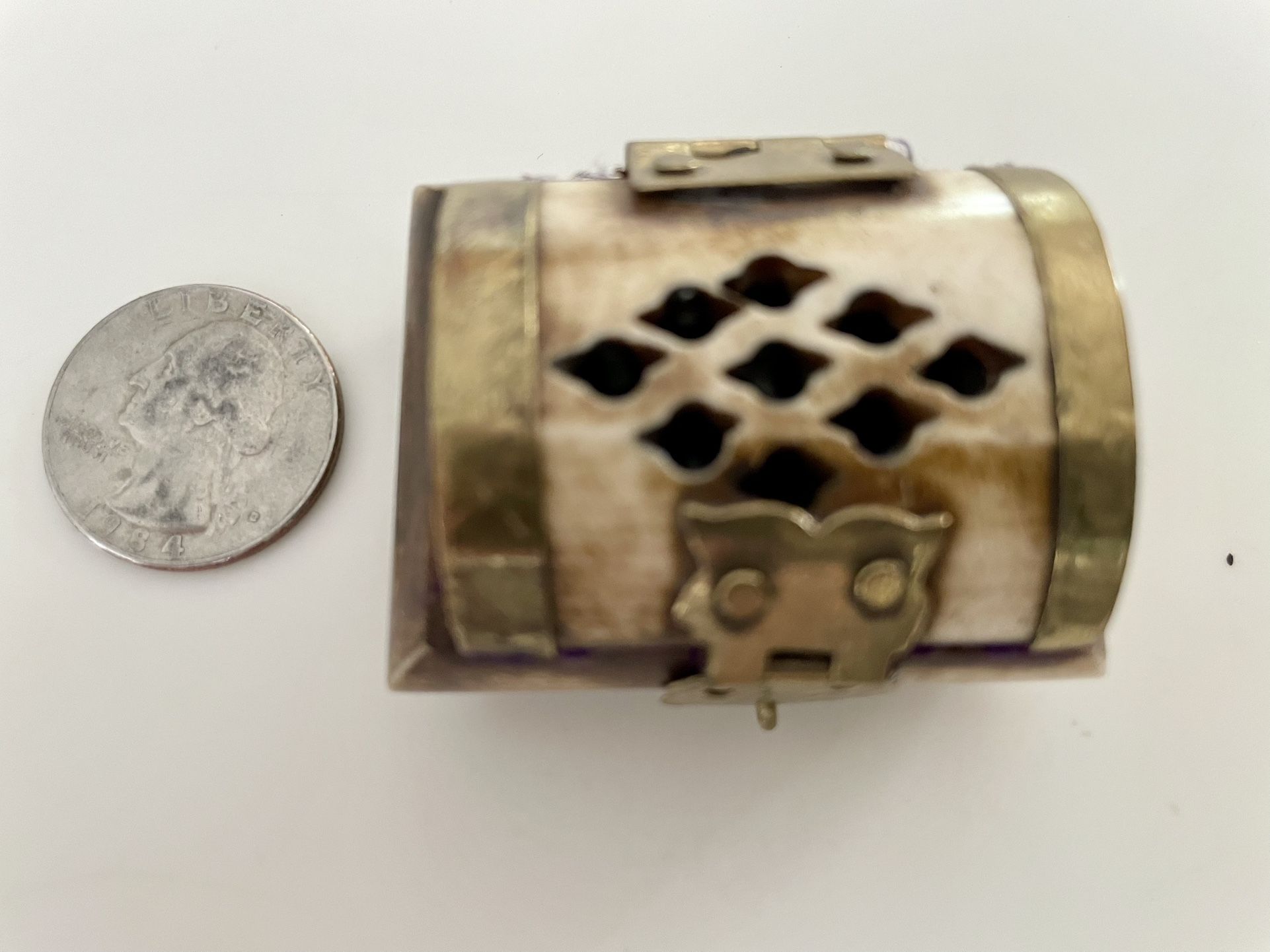Vintage Miniature Camel Bone Jewelry Box With Brass Latch And Trim Handmade Trinket Box  See All Photos 