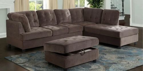 COSTCO Brown chenille sectional couch and ottoman