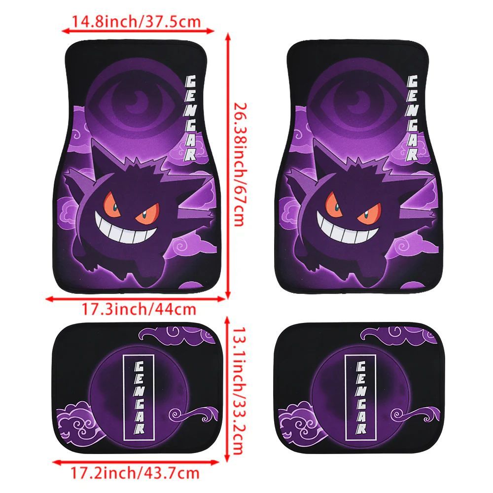 Brand New 4PCS UNIVERSAL POKEMON GENGAR Fabric Car Floor Mats Interior Carpets