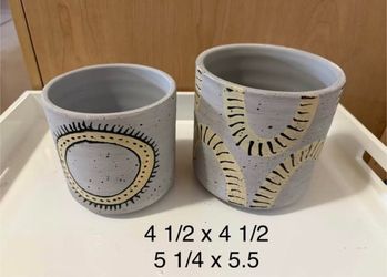 Modern Hand-Painted Ceramic Planters - Set of 2