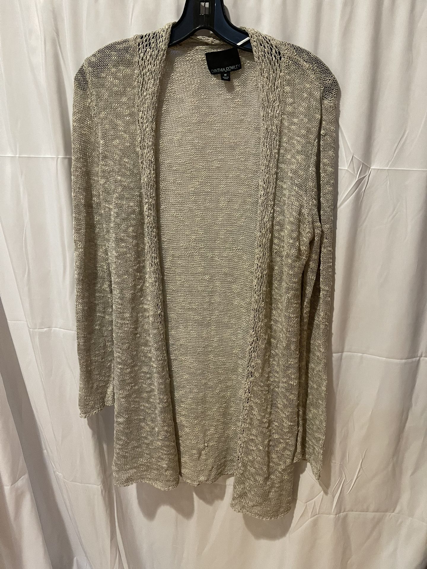 Cynthia Rowley Women Taupe Linen Blend Open Front Cardigan Size M