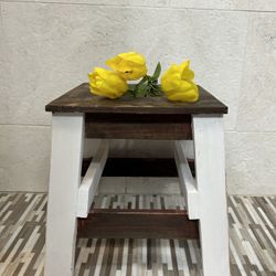 Fabulous Farmhouse Stools.   White Paint And Stained, Distressed Too