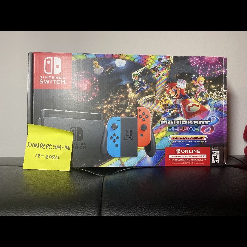 Nintendo Switch Joy-Con Neon Blue/Red+Mario Kart 8 Deluxe+3 Month Online NEW
