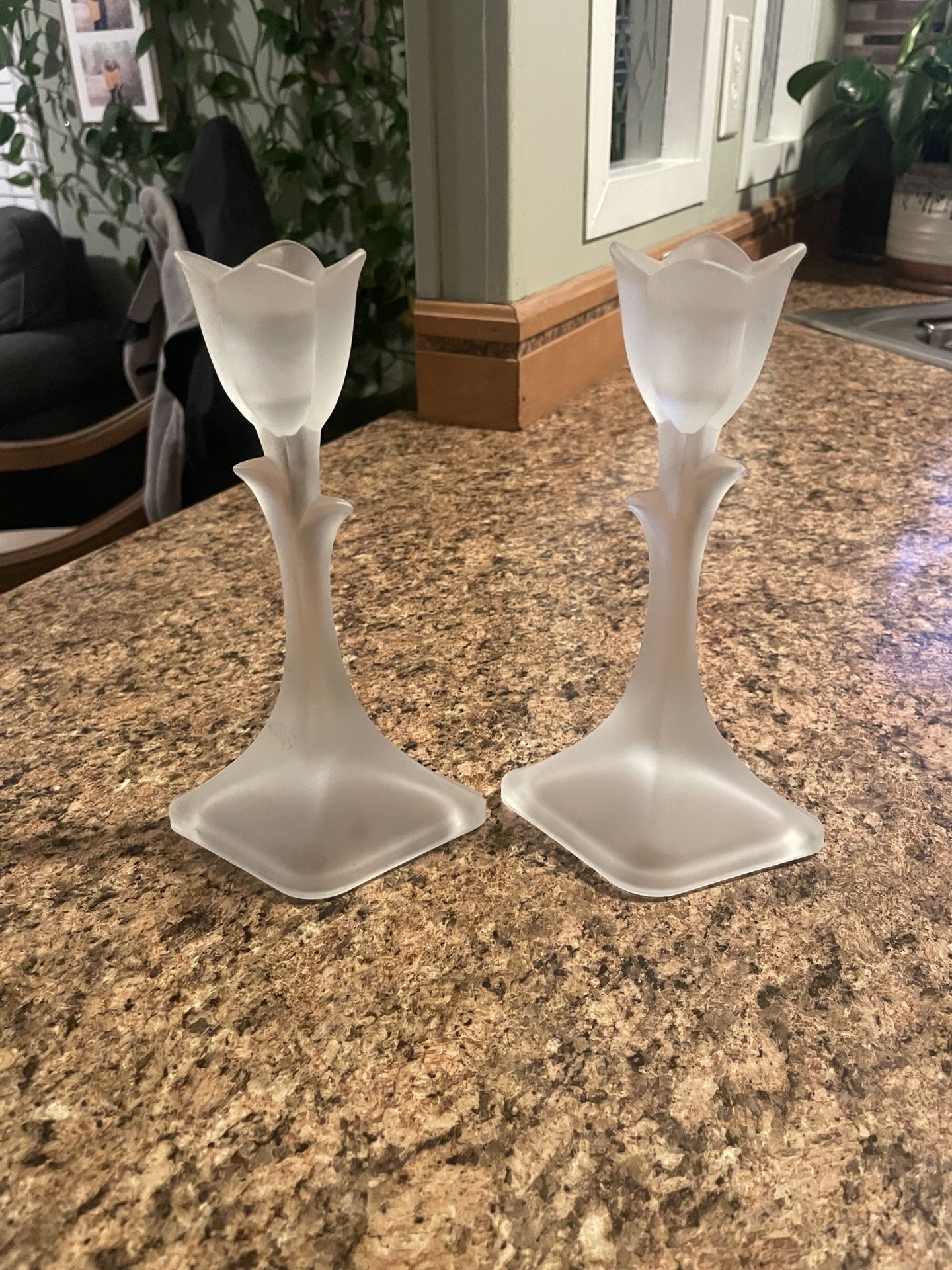 Frosted glass candle holders