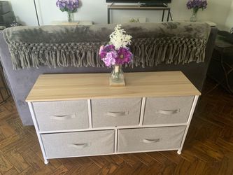 Dresser Fabric 5 Drawer Light Grey