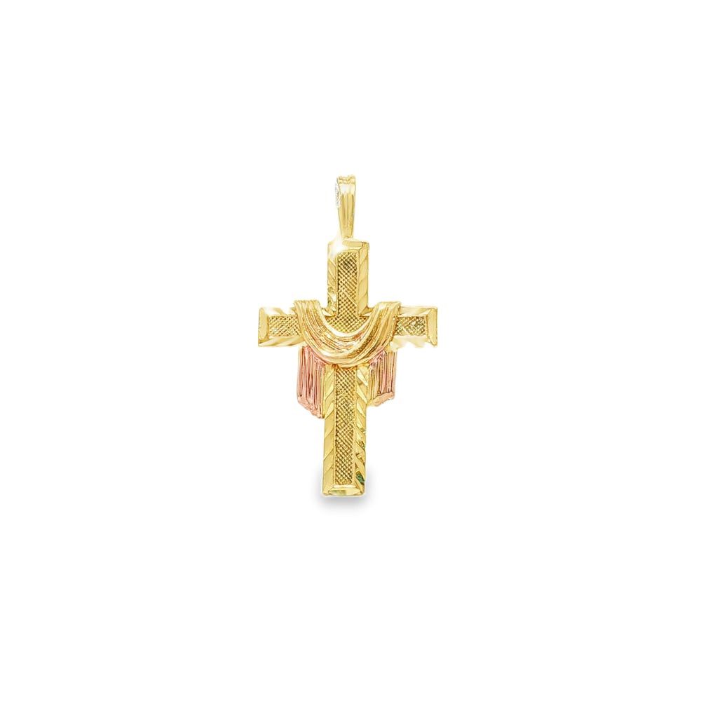 14k Yellow Gold Two-Tone 1” Drapes Cross Pendant 1.3 Grams 11055003